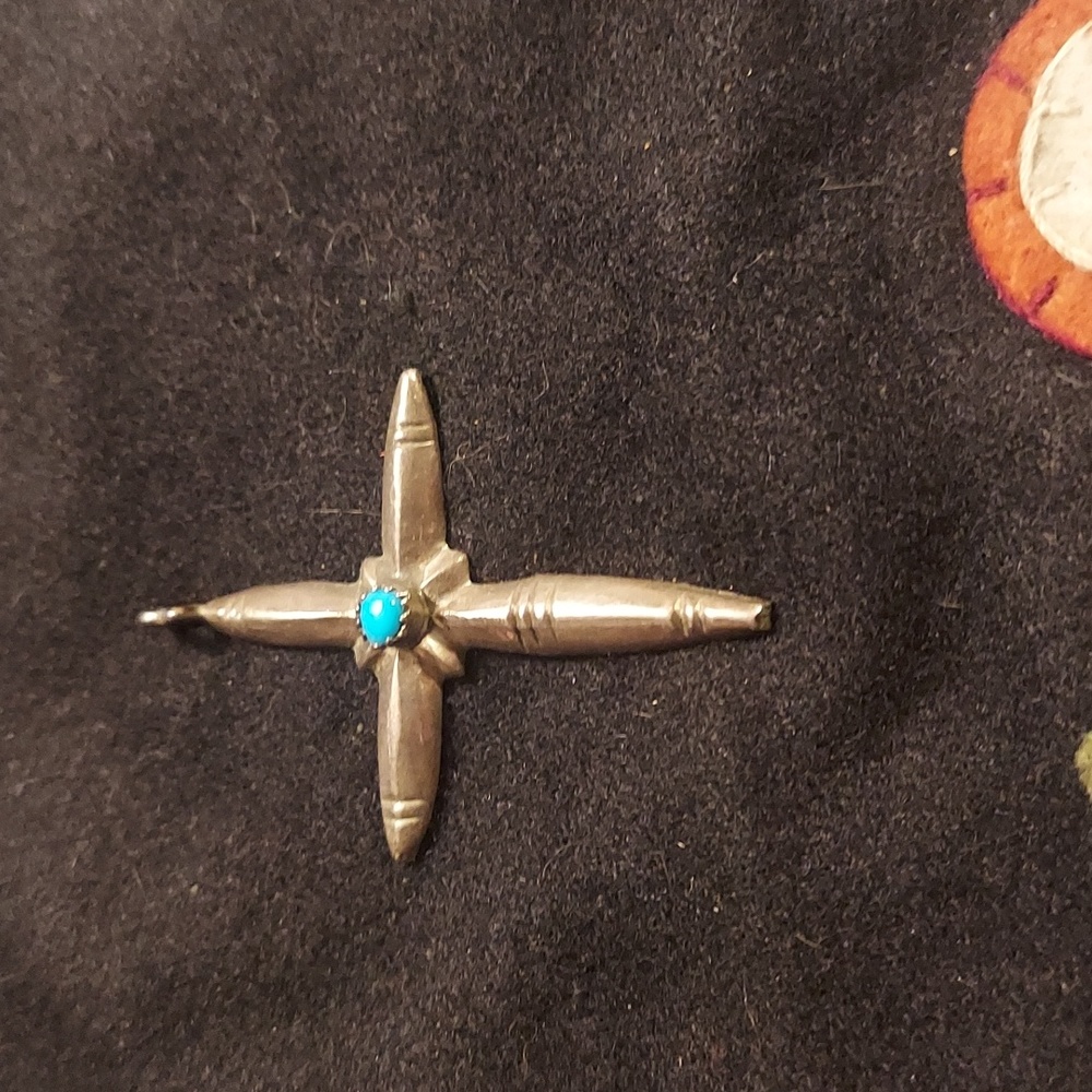 Vintage Sterling Silver & Turquoise Cross Pendant